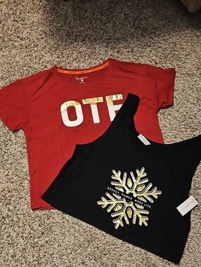 Red OTF Logo Tee - Medium & Black Snowflake Tank - Large